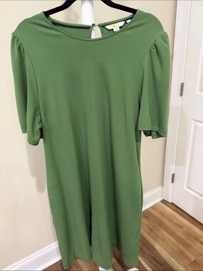 Boden 14 like New Olive Green Midi Shift Dress ADORABLE pockets Stretchy